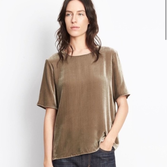Vince Velvet Tee in Ragweed (Green/Grey) Silk Blend Short Sleeve Size Medium - Picture 11 of 13